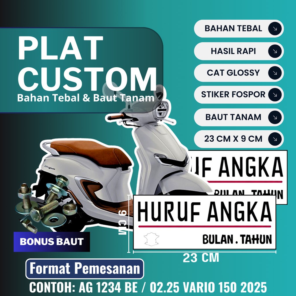 PLAT WARNA PUTIH BAUT TANAM / PLAT PUTIH BAUT TANAM / PLAT CUSTOM BAUT TANAM / CUSTOM PLAT VARIASI B