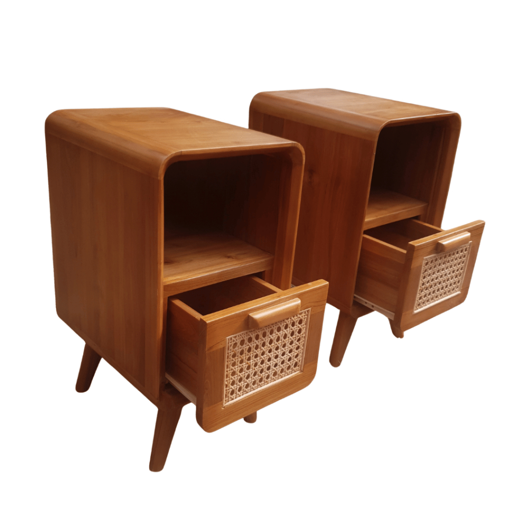 Nakas Meja Samping Kayu Jati Laci Rotan Minimalis Asli Jepara