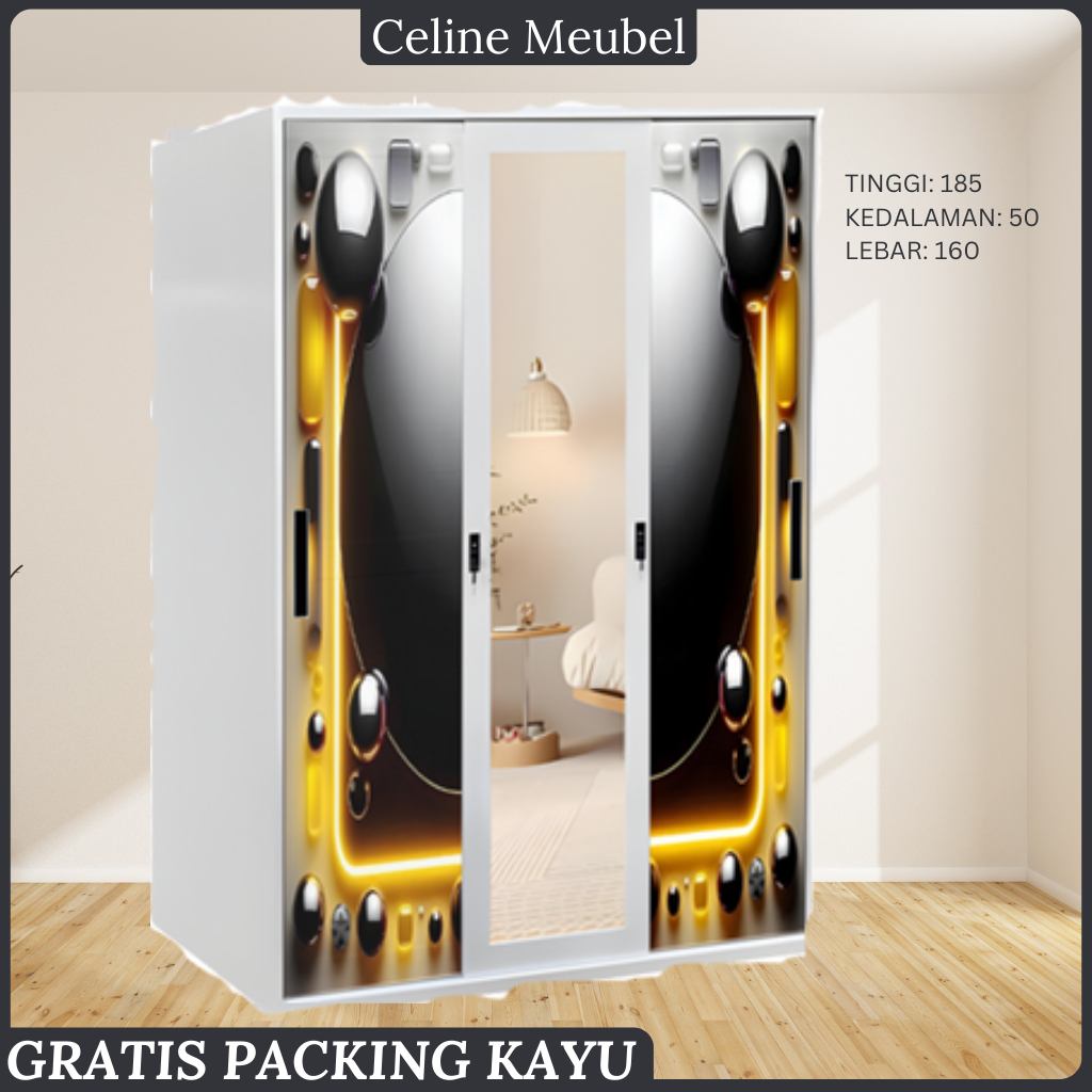 NEO. Lemari Baju Besi Sliding - Lemari Baju 3 Pintu - Lemari Baju Besi - Lemari sliding Baju Besi