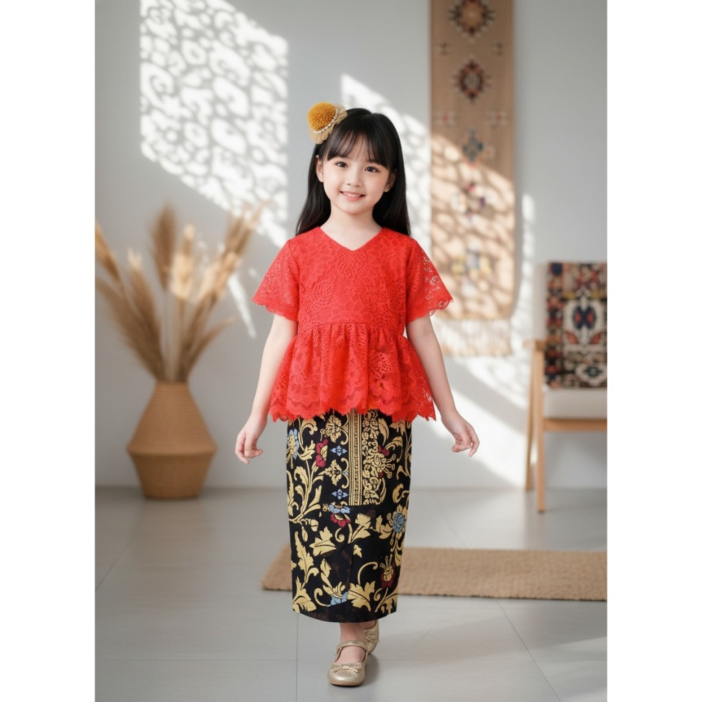 BAJUNIK PEPPLUM ANAK TANIA WARNA MERAH 0-2 TAHUN/ TANIA ANAK / KEBAYA ANAK / BAJU TRADISONAL ANAK / 