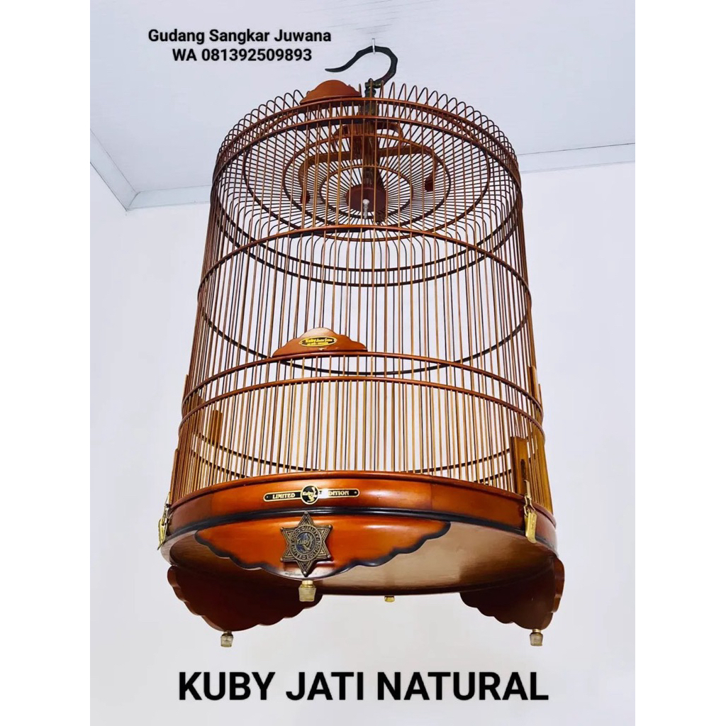 Sangkar Murai KUBY Jati Natural. Diameter 58 No 2. Fullset Kerodong + Free Pallet Kayu