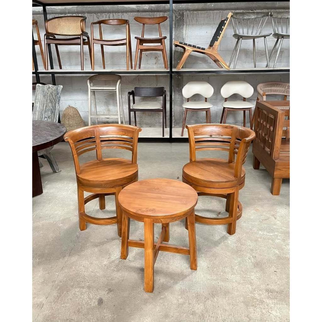 Kursi Teras Kayu Jati Minimalis 2 Kursi + Meja - Set Mebel Rumah Teras Elegan