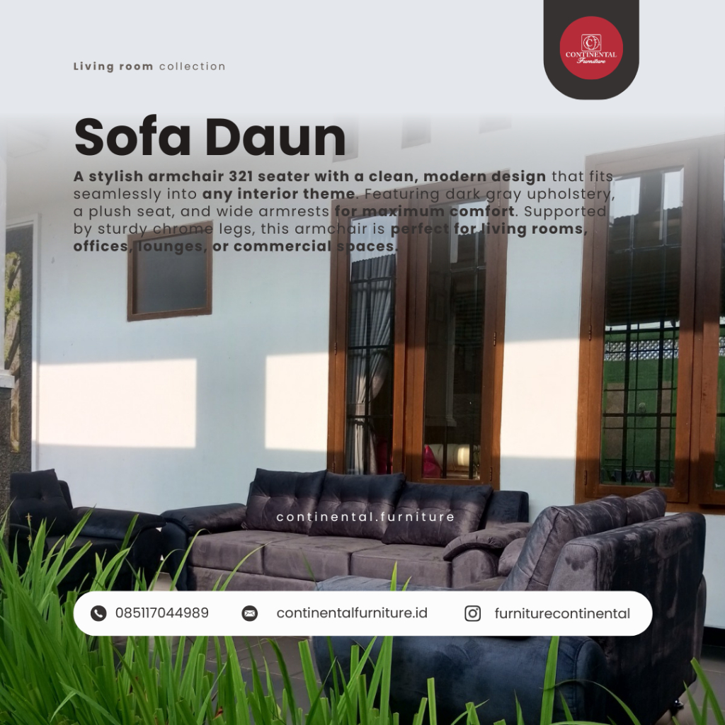 Sofa Daun 3+2+1 Seater Minimalis | Sofa Ruang Tamu Bahan Oscar Fresia Kulit Sintetis Anti Air Mudah 