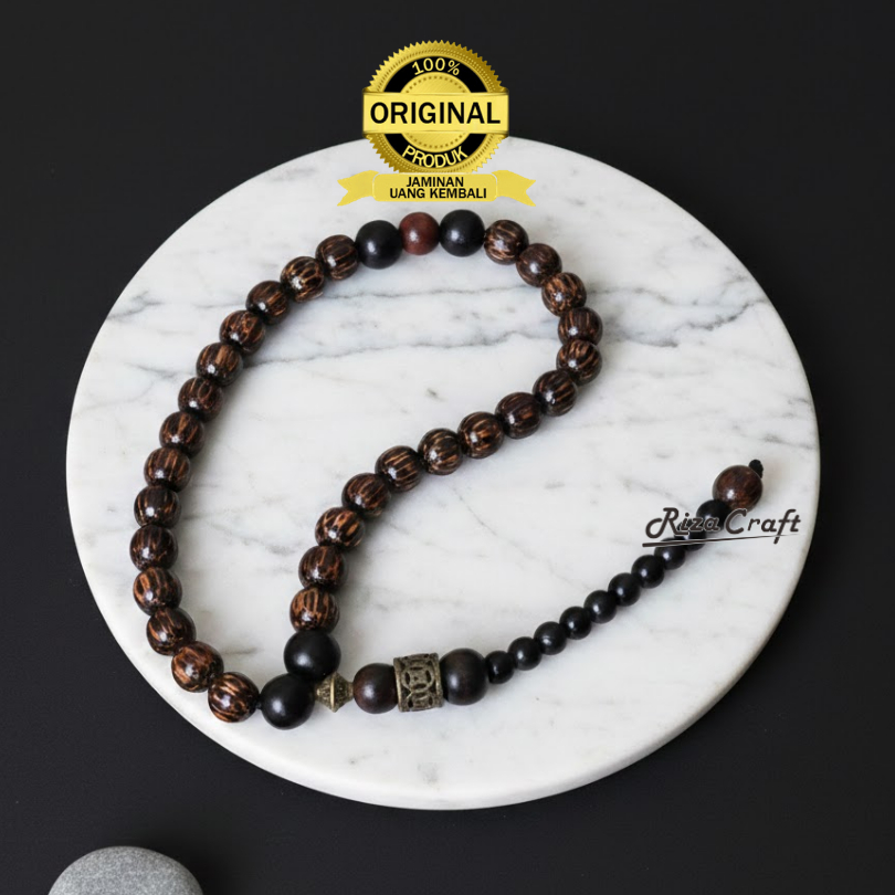 Tasbih 33 Butir Kayu Liwung Macan mix Galih Kelor Hitam ASLI Original