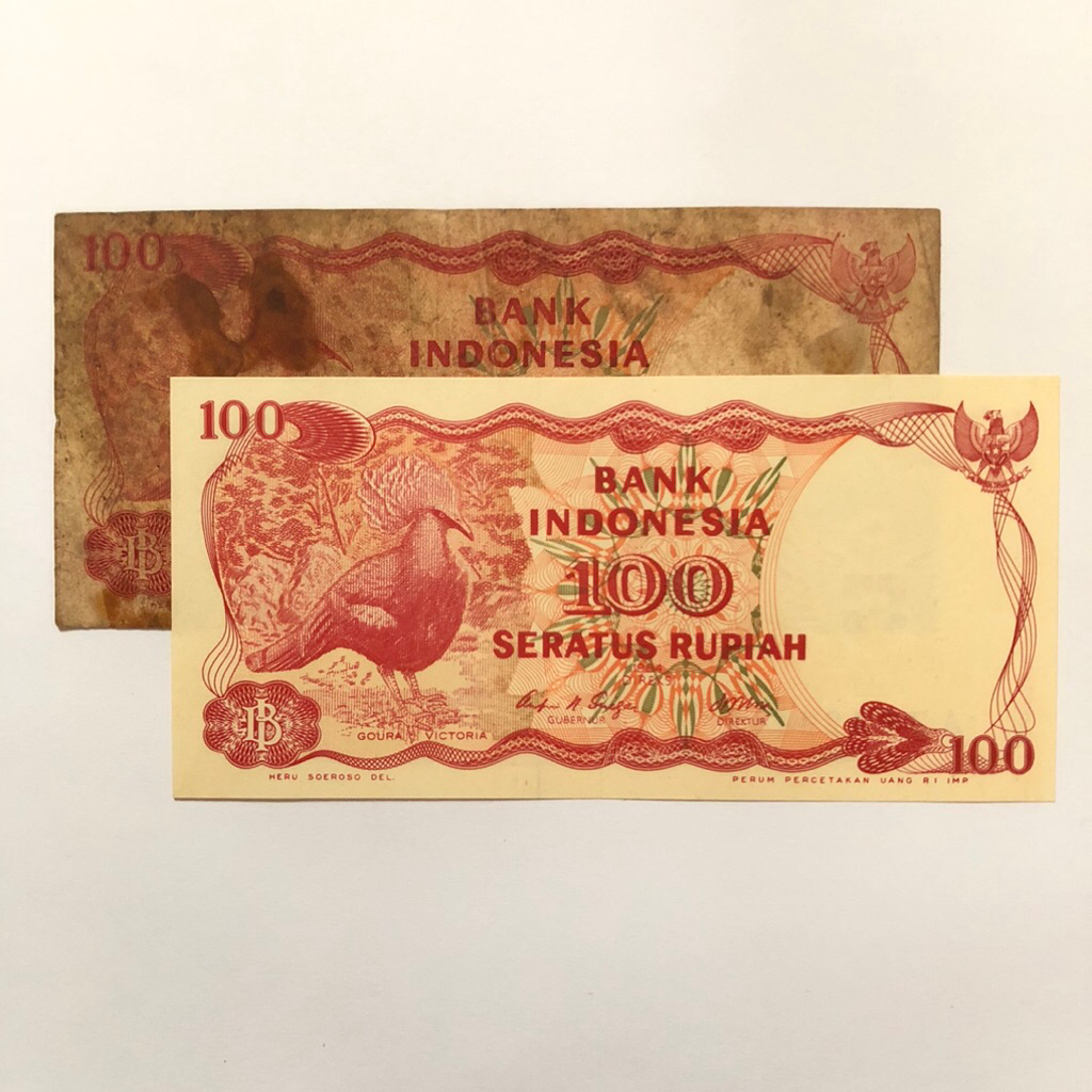 Uang Kertas 100 Rupiah Tahun 1984 Goura Victoria Kondisi UNC Original
