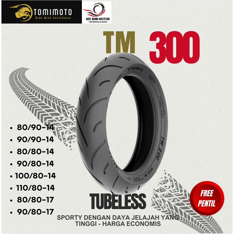 Ban Tubeless murah Ring 14 & 17 TOMIMOTO TM300 TM100 80/90-14 90/80-14 90/90-14 Ban Ring 17 80/80-17