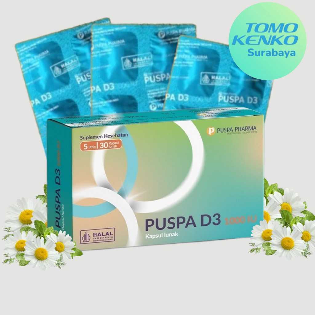 Puspa Pharma D3 1000 IU Vitamin D3 1000IU isi 30 Soft Capsule Untuk Menjaga Kesehatan Tulang  HALAL 