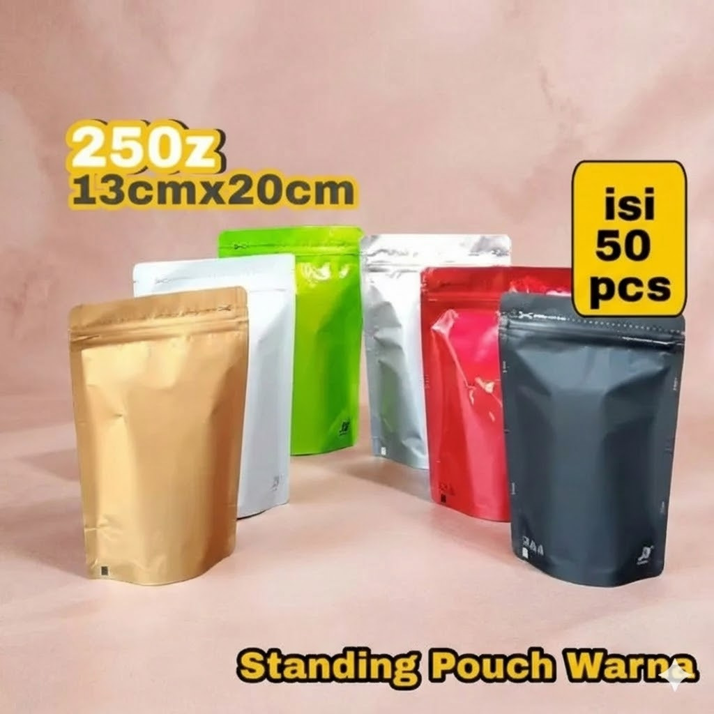 Standing Pouch Super Aluminium Foil warna 250 gram 13x20