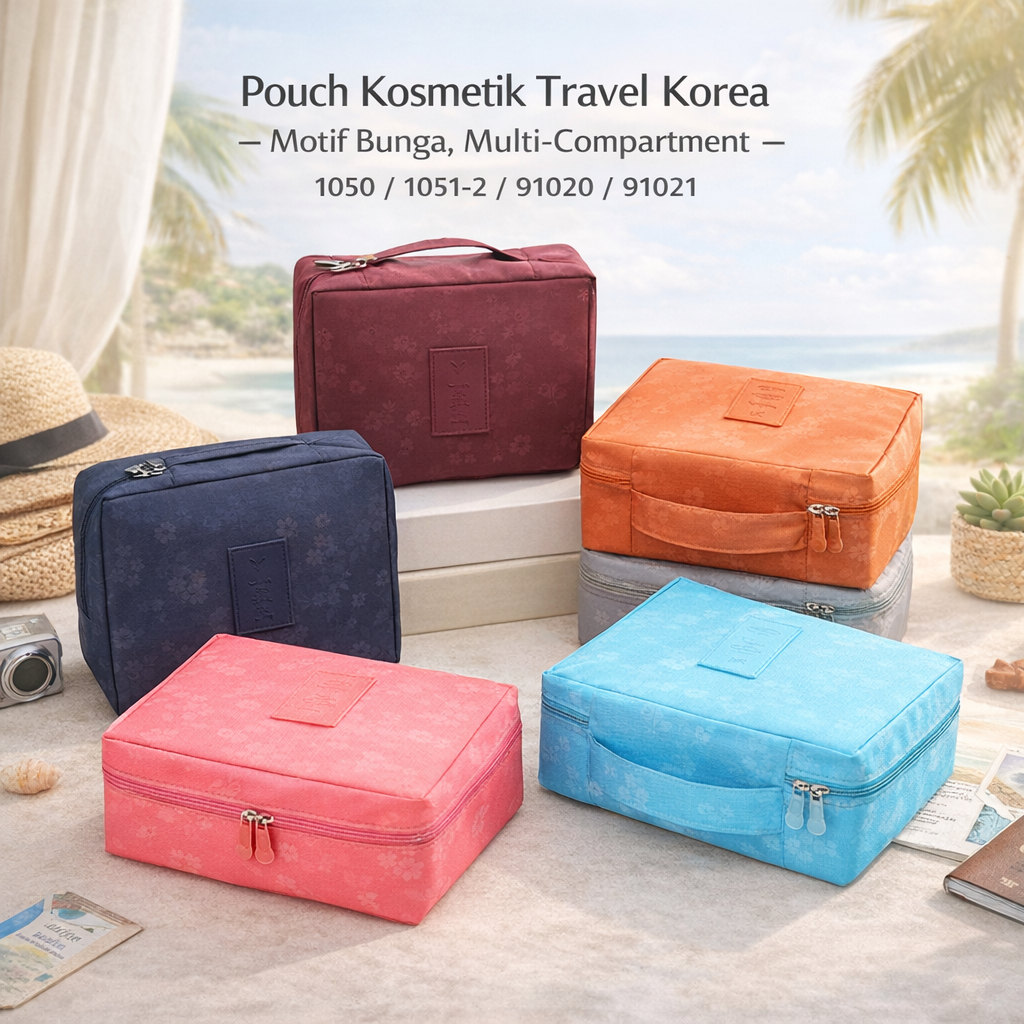 Tas Travel Kosmetik Motif Bunga 91020 / 91021 – Bahan Parasut, Wanita | TTSHOP