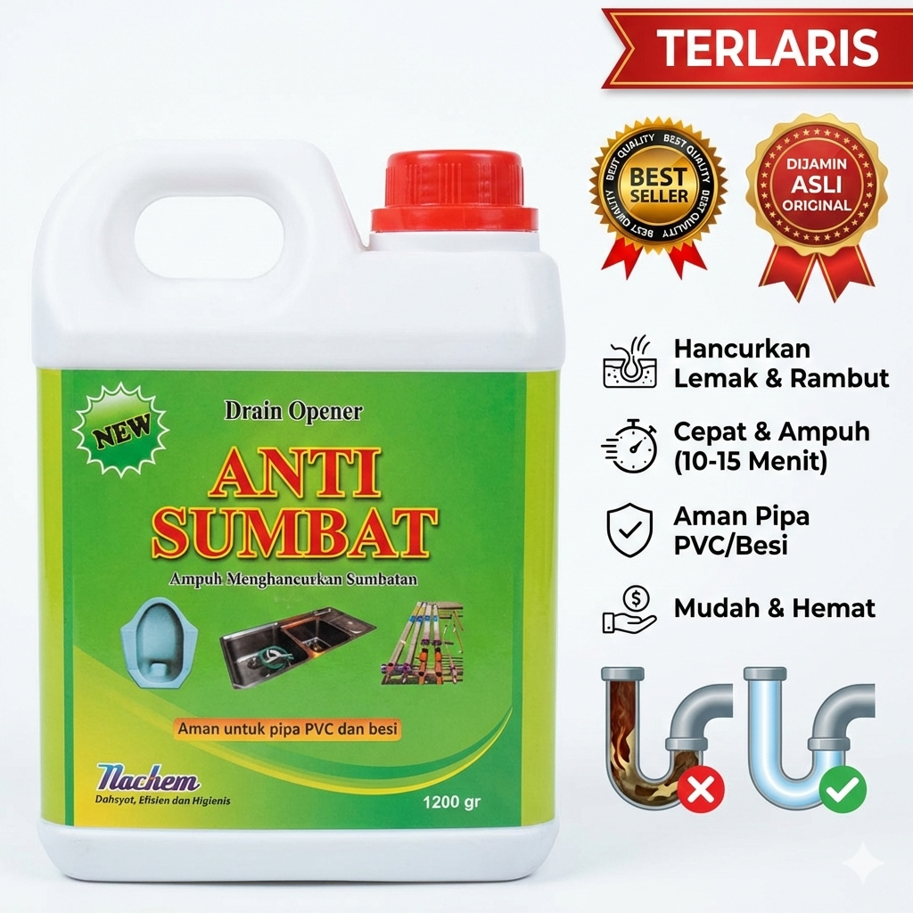 Anti Sumbat NACHEM 1200GR Cairan Cair Anti Mampet Kamar Mandi Wc Closet Saluran Air / Anti Sumbat NA
