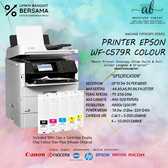 Printer Epson WF C579R WFC579-R WFC 579R F4 A4 Print Copy Scan With ADF Wifi Direct Original With Ci