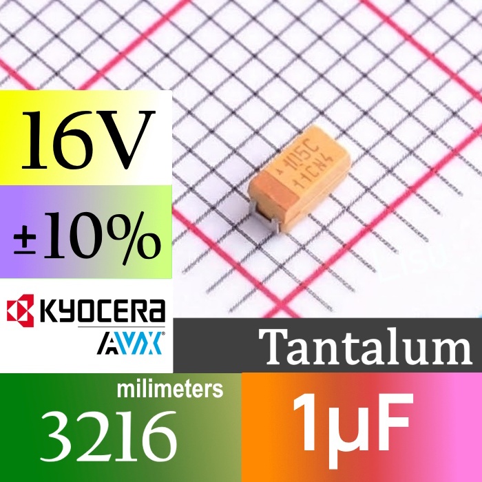 1uF 16V ±10% CASE-A-3216-18(mm) Tantalum Capacitor 105C TAJA105K016RNJ Kyocera AVX ORIGINAL
