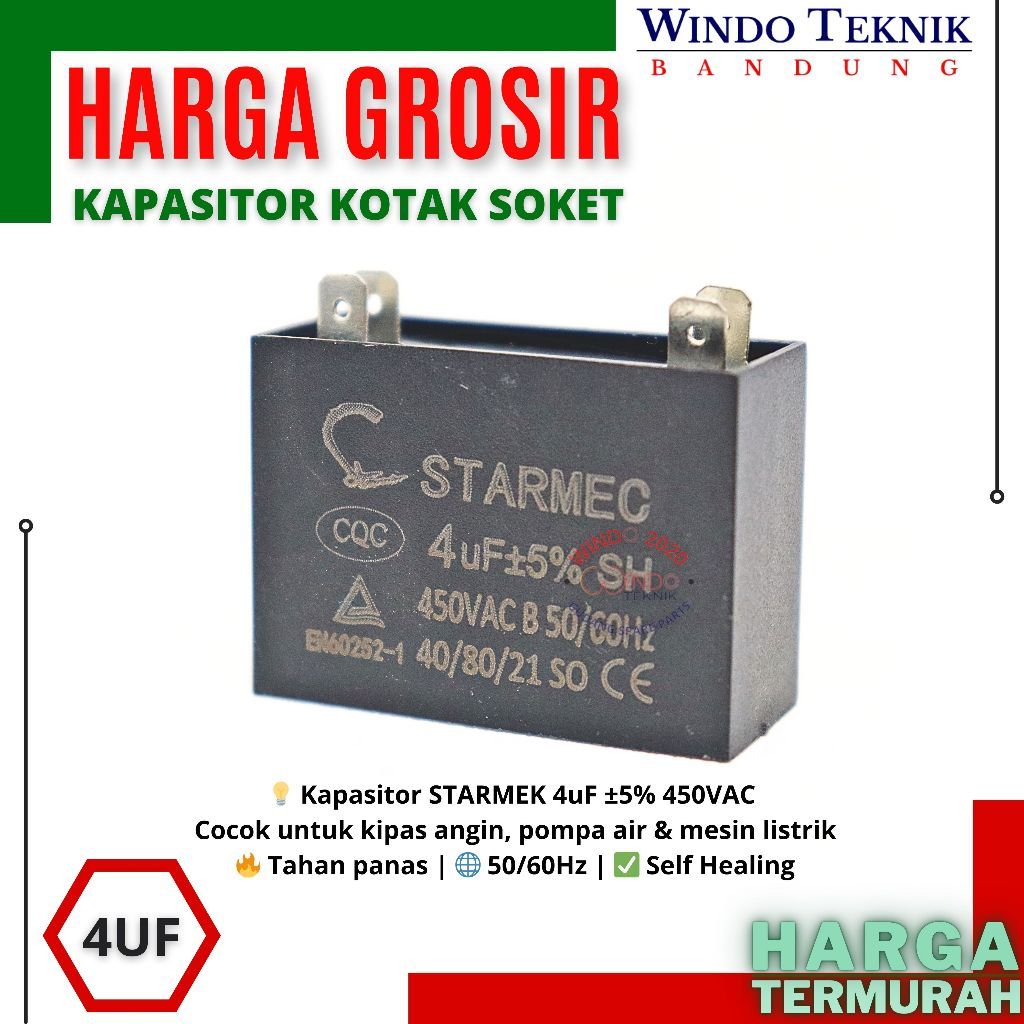 KAPASITOR KOTAK SOKET UKURAN 4UF | KAPASITOR FAN | KAPASITOR POMPA | KAPASITOR 4 UF
