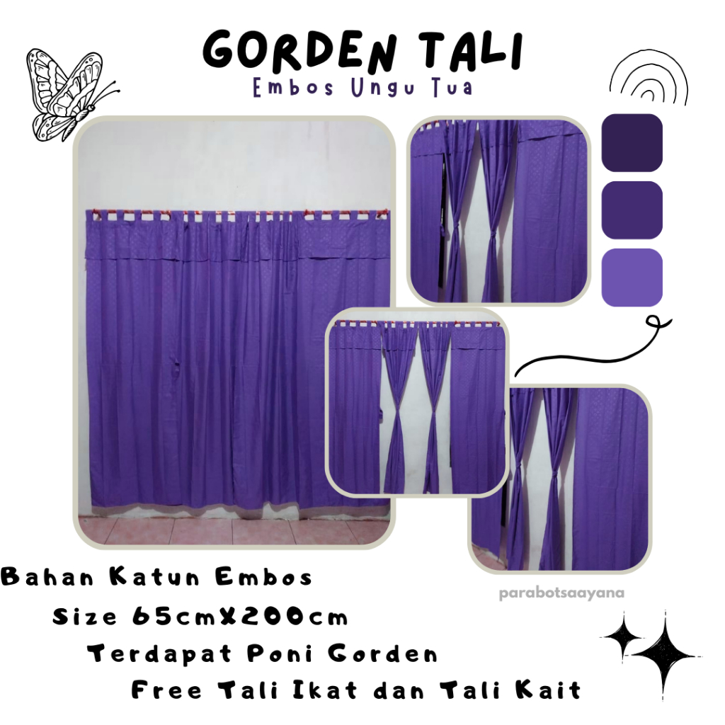 Gorden Tali – Hordeng 6 Tali Pengait Motif [Embos Ungu Tua] Estetik/Elegan – Gorden Tirai Pintu & Je