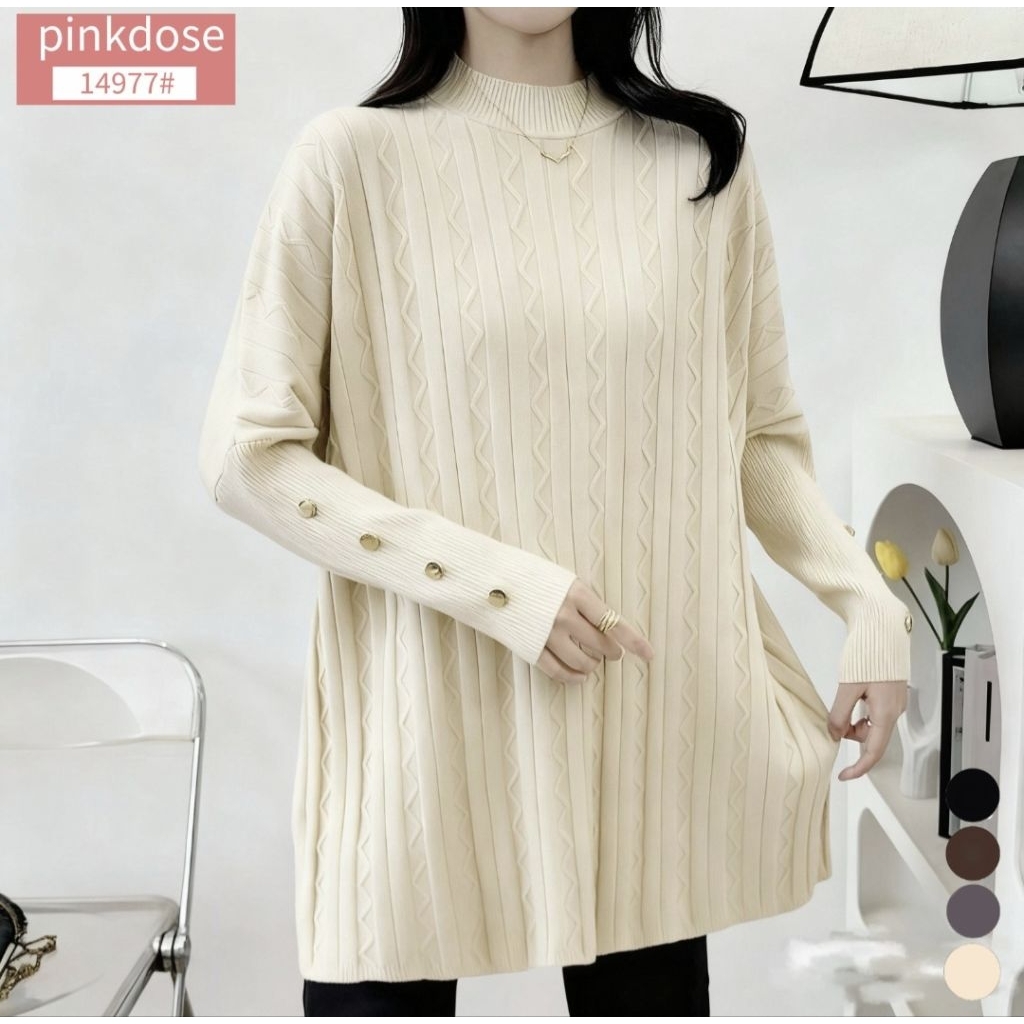 ATASAN RAJUT PINKDOSE BATWING OVERSIZE KANCING GOLD 14977
