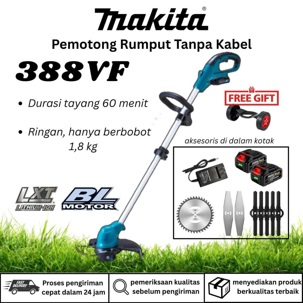 MAKITA 388V Mesin Potong Rumput Pemotong Rumput Listrik Pemangkas Rumput dengan Baterai Li-ion