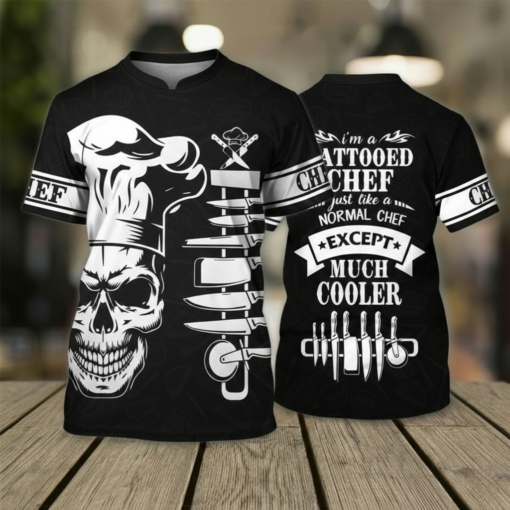 CHEFKOKI.GRUP Baju Chef Koki Lengan Pendek Untuk Pria Dan Wanita Ukuran S/M/L/XL/XXL - KAOS CHEF 3D 