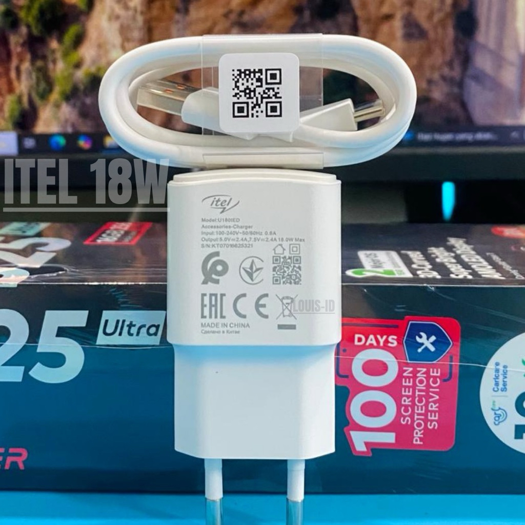new Charger itel 18w usb type C kabel oren original cabutan asli 100% Model : U180IED