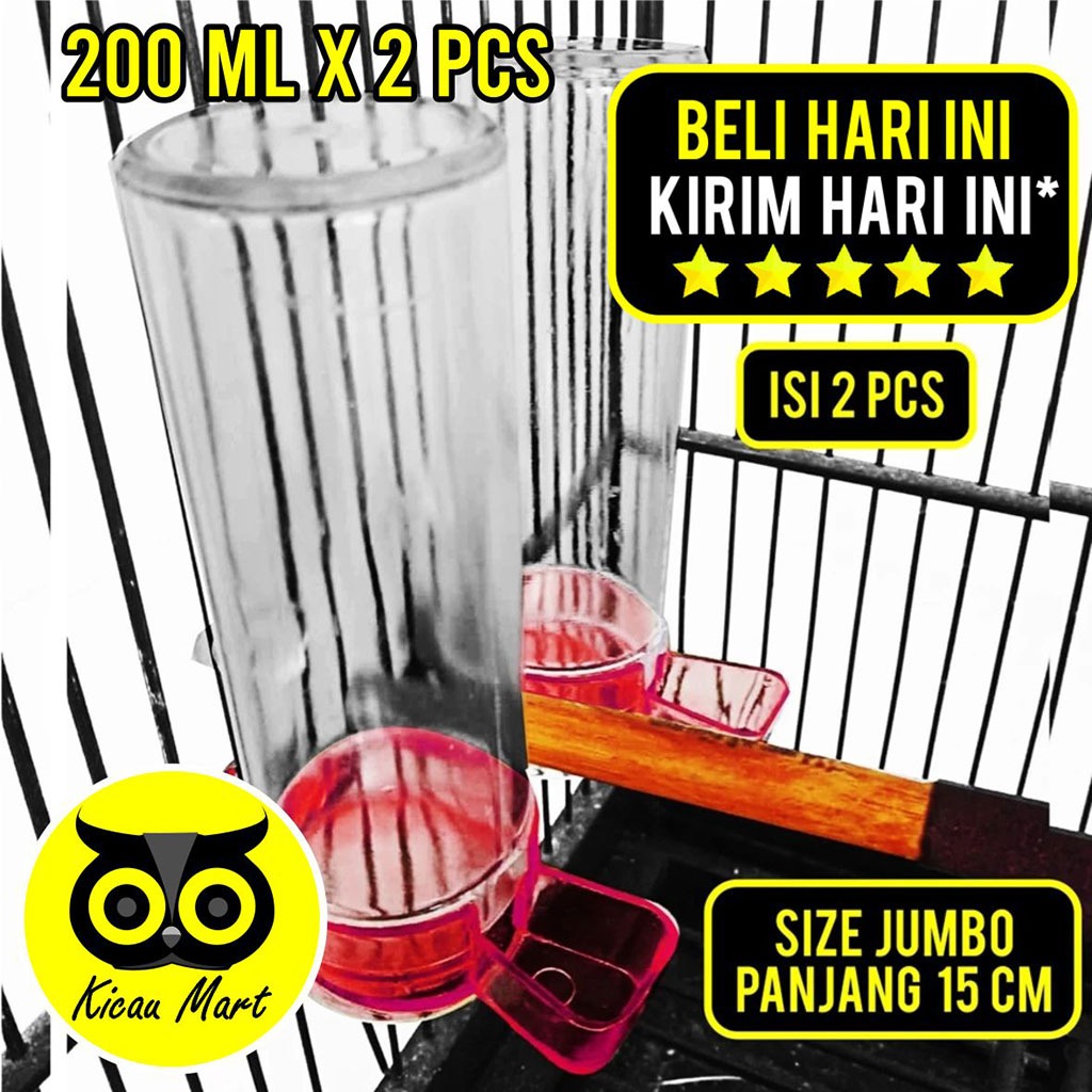 KICAU MART Dispenser Burung Tabung Panjang Pasang Dalam Sangkar Ternak Batre Kenari Dispenser 1 set 