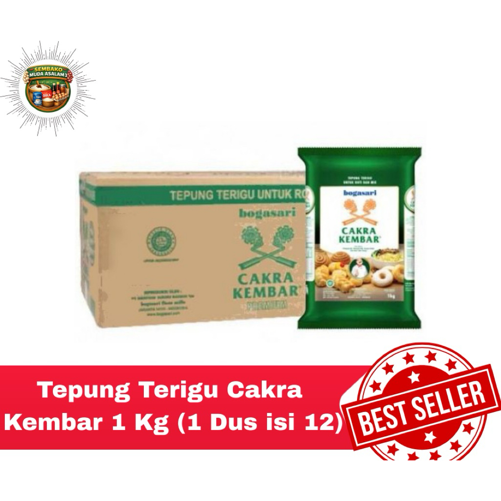 Tepung Terigu Cakra Kembar 1 Kg 1 dus isi 12 / Tepung terigu Bogasari Cakra Kembar