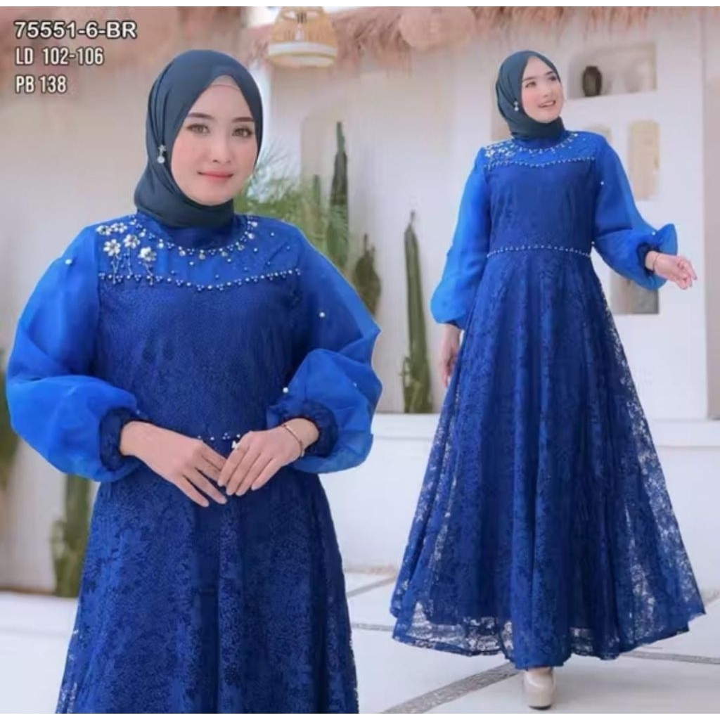 CINDY - GAMIS BRUKAT IMPORT PREMIUM WARNA BIRU ELEKTRIK ELECTRIC BCA BENHUR BIREL LEBARAN SERAGAMAN 