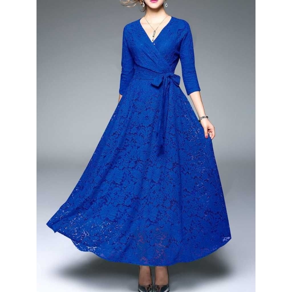ICA - GAMIS BAJU BRUKAT PESTA LAPIS FURING JUMBO M L XL XXL 3XL 4XL WARNA POLOS BIREL BENHUR BIRU EL