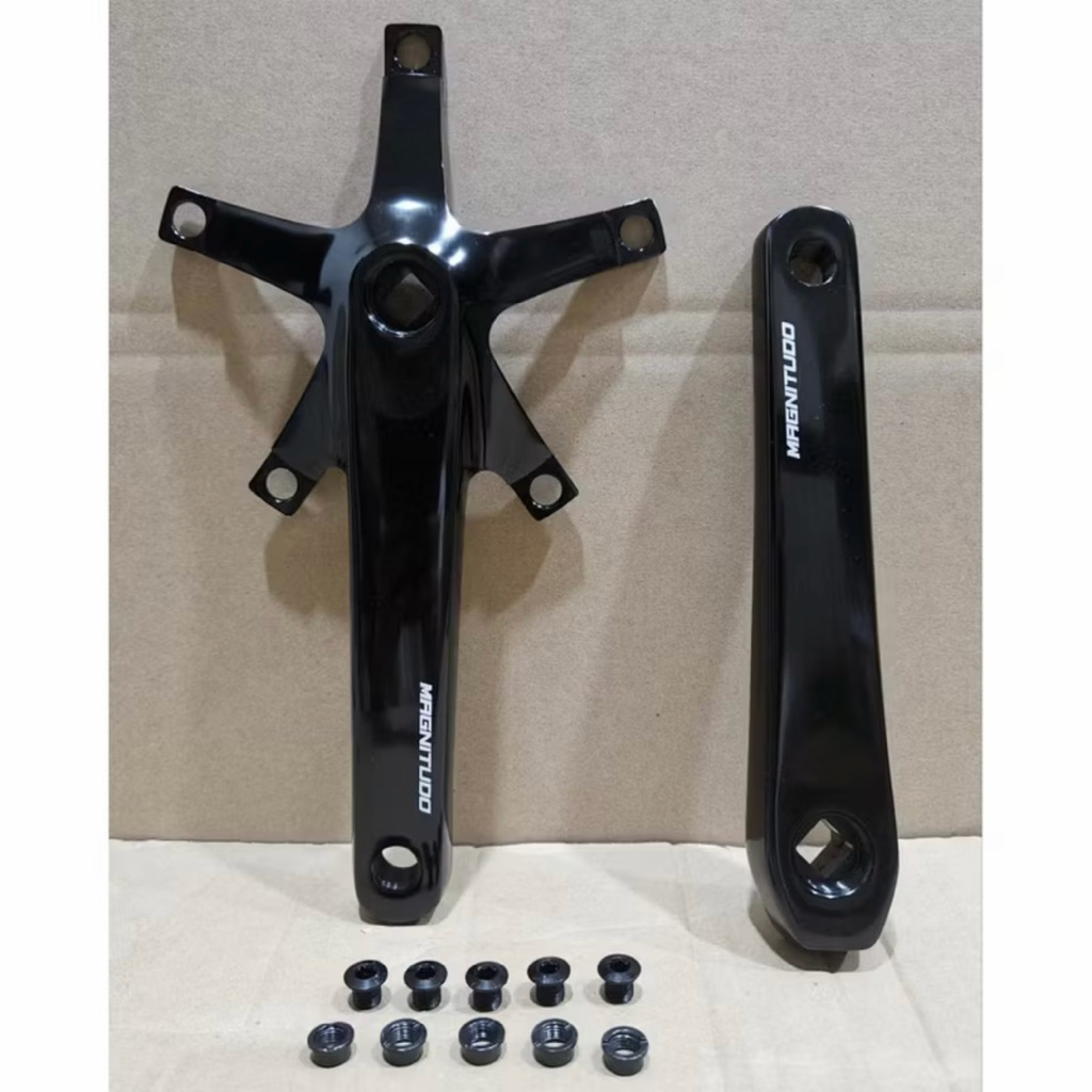 Crank Arm Set MAGNITUDO BCD144 Panjang 170mm Include Baut Warna Hitam Glossy