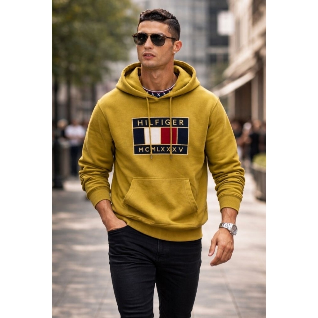 Hoodie Tommy Hilfiger Mustard Big Logo 100% Authentic Original