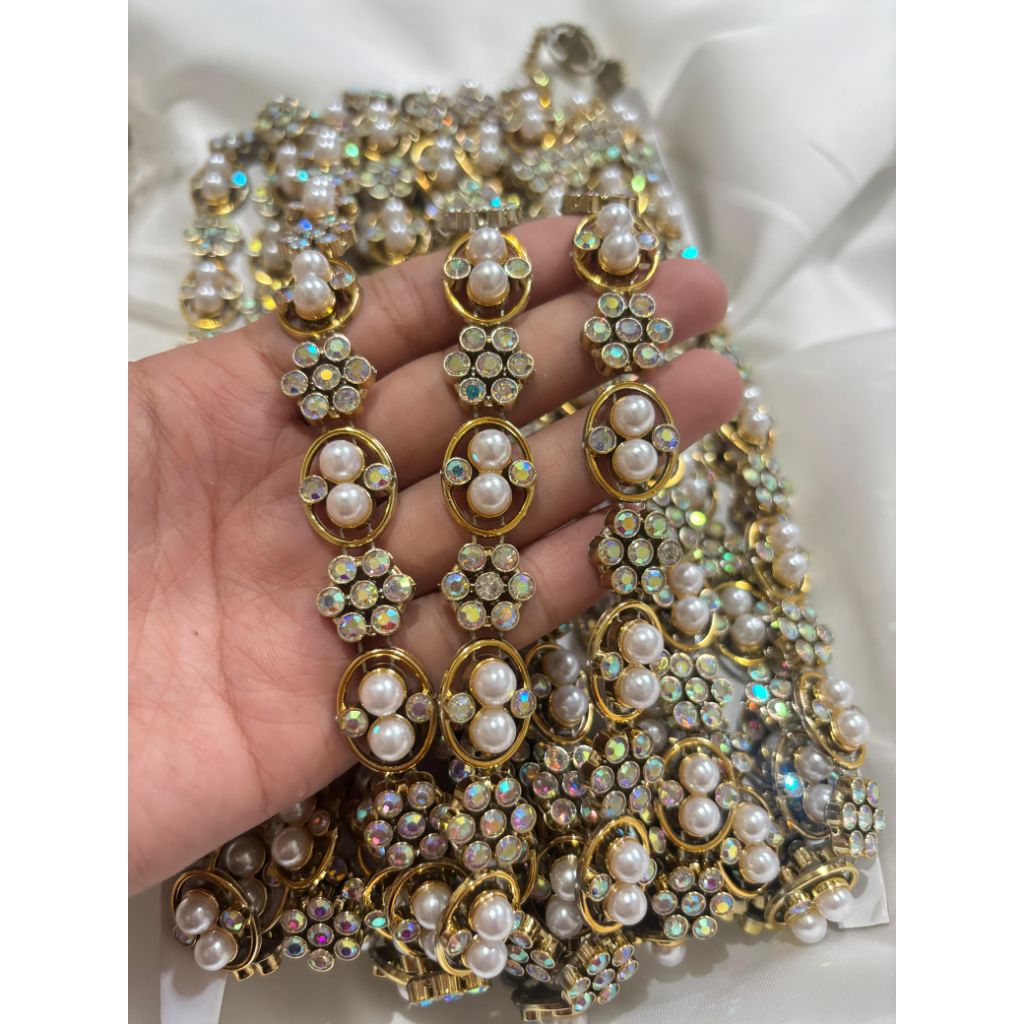 PER ROL Aksesoris Payet Rangkai Model Mutiara Bunga Aplikasi Payet Rangkai Pearl Bahan Plastik Premi