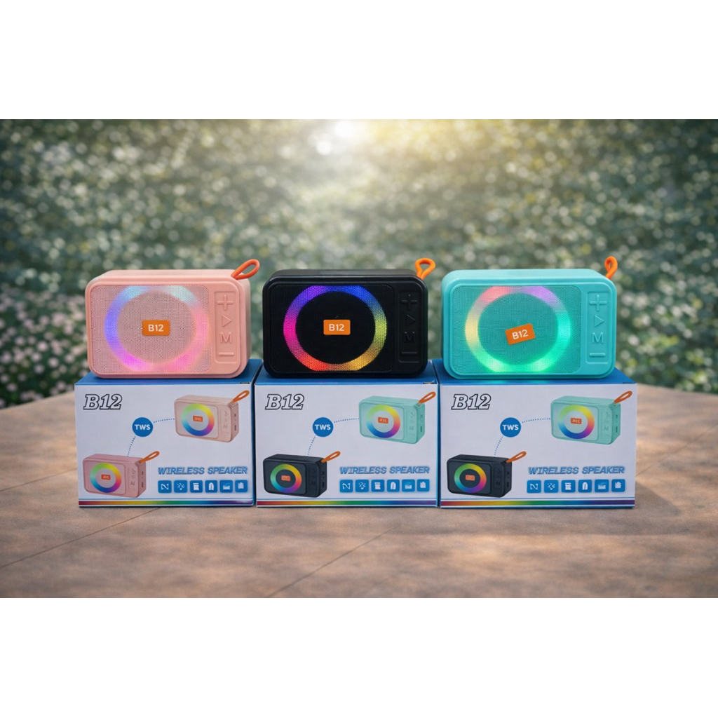 Speaker Bluetooth RGB LIGHT B12 High Power GOOD BASS Music Box Aktif Portable Wireless Support TF Ca