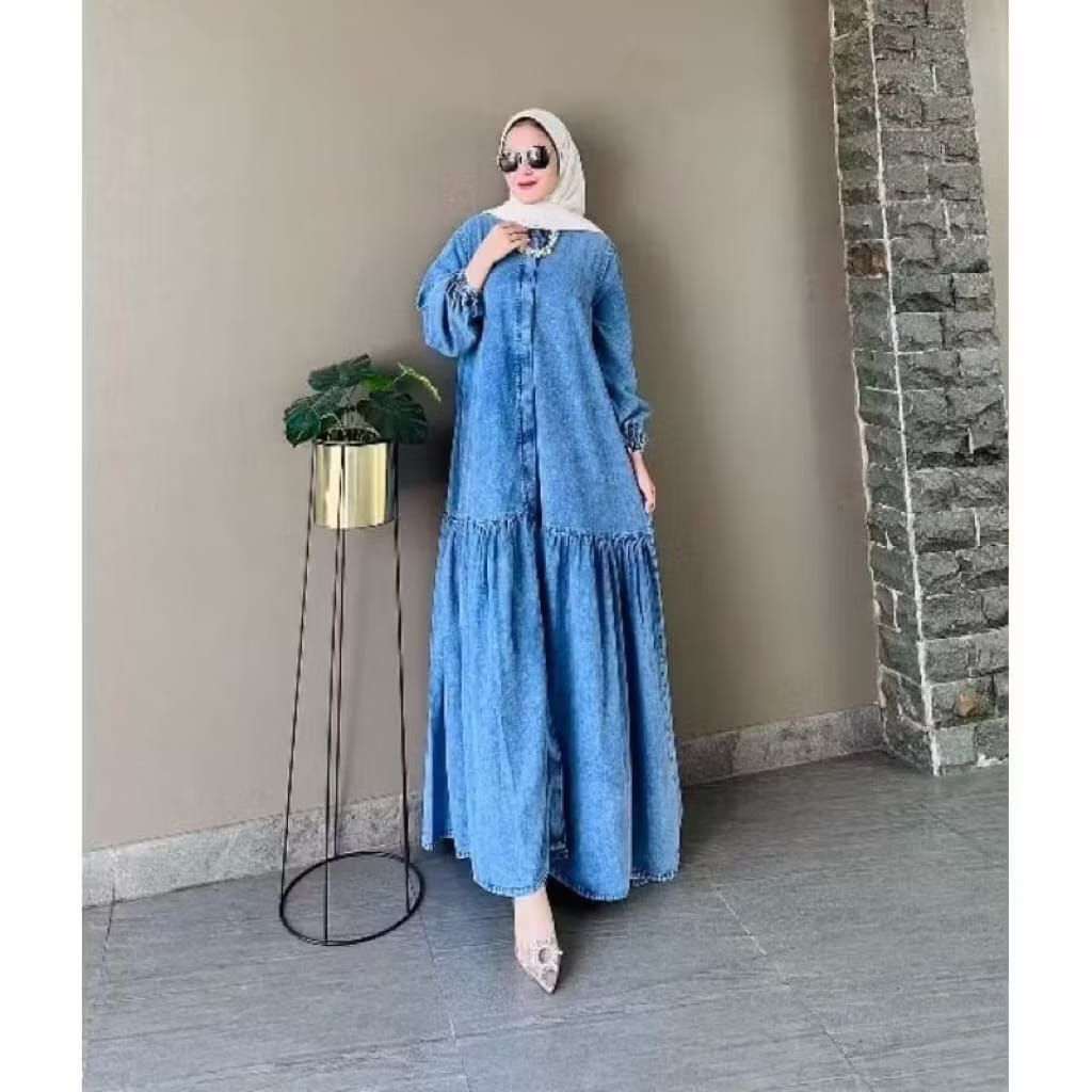 Gamis Jeans Maksi // Dress Snow Blue // Pakaian Wanita Muslim Terbaru 2026