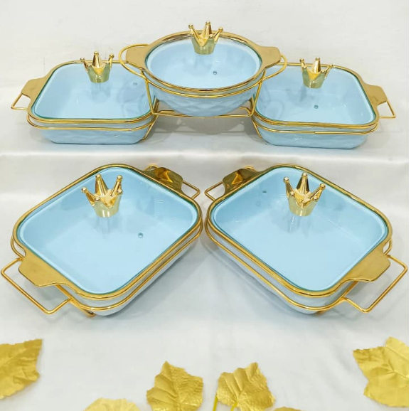 Homeline Prasmanan Mini Putih Keramik Set 5 Pcs Tutup Kaca Mahkota