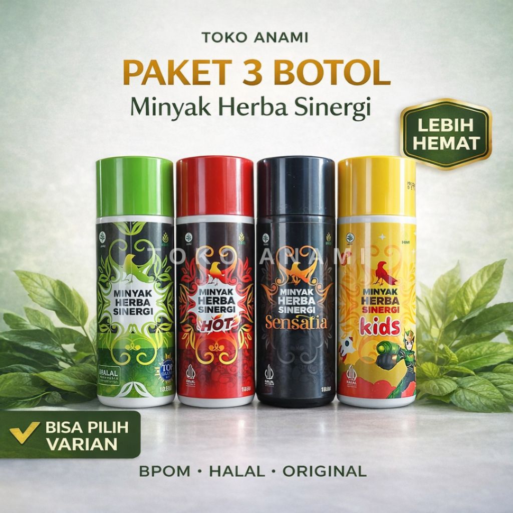 Minyak Herba Sinergi MHS HNI HPAI Paket 3 Botol Varian Campur Original Halal BPOM
