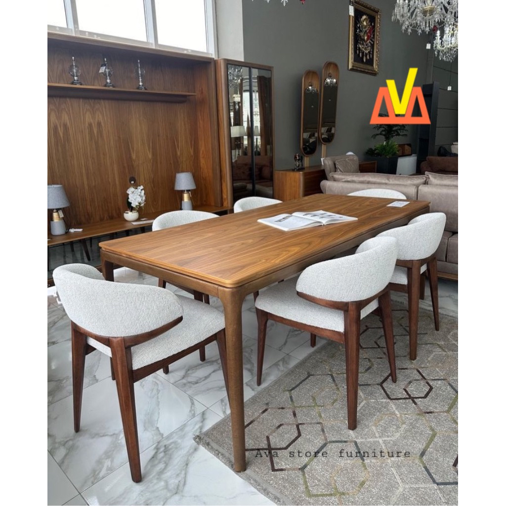 Meja Makan Bulat Minimalis Modern Set 4 Kursi Kayu Natural Scandinavian | Meja Makan K6 Jok Busa Emp