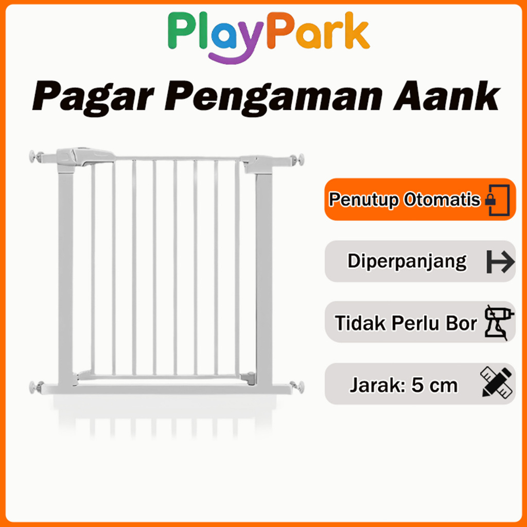 PlayPark Baby Safety Gate Putih Pagar Pengaman Anak Pagar Pintu Bayi Penghalang Pintu Bayi Pagar Tan