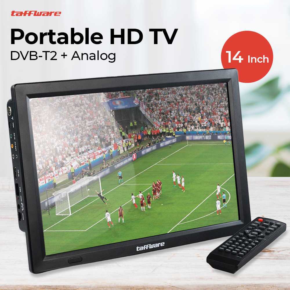 TAFFWARE Portable HD TV Monitor 14 Inch DVB-T2 Analog LED Baterai 1800mAh Hitam