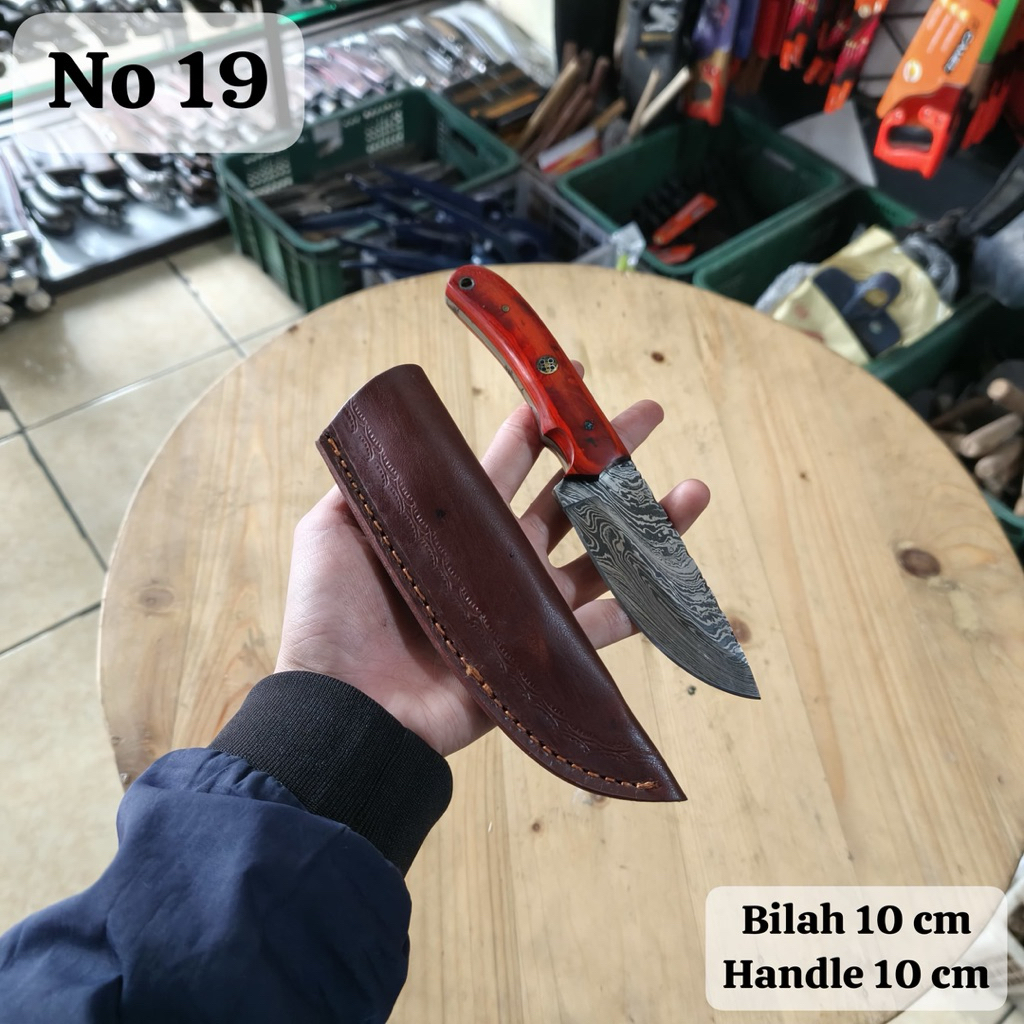 Pisau Skinner Baja Damascus Asli - Pisau Hunting & Outdoor Fulltang dengan Sarung Kulit Premium