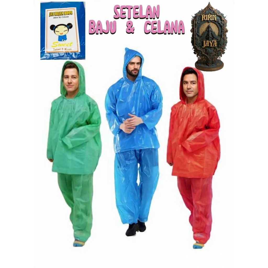 JAS HUJAN PLASTIK BAJU & CELANA TEBAL KUAT