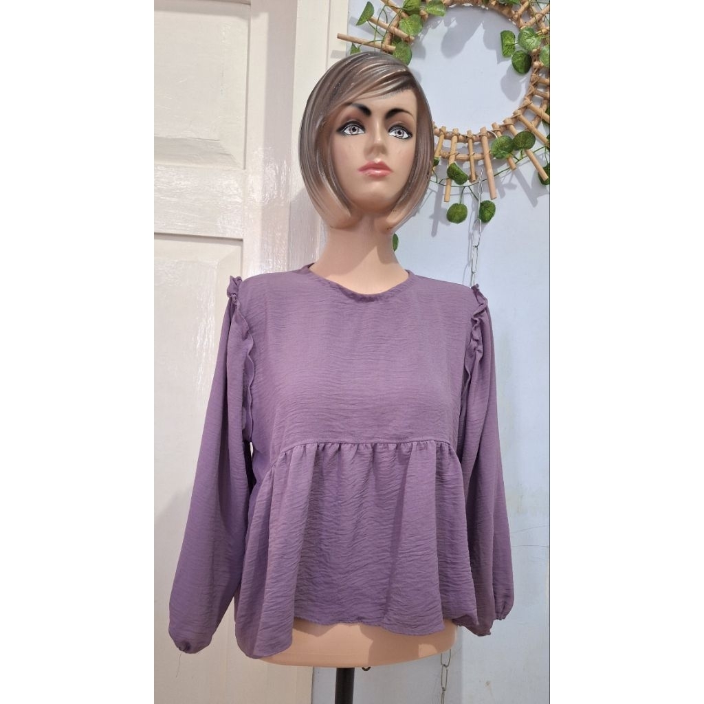 baju atasan blouse semi crop lilac size remaja dewasa