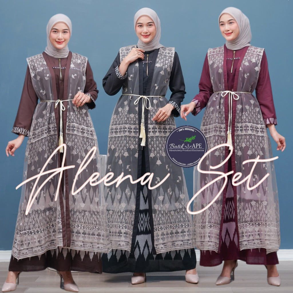 [SATU SET- FREE BELT] ALEENA SET GAMIS ROMPI LEPAS BATIK KOMBINASI TOYOBO DAN BROKAT TILE BIGSIZE 5L