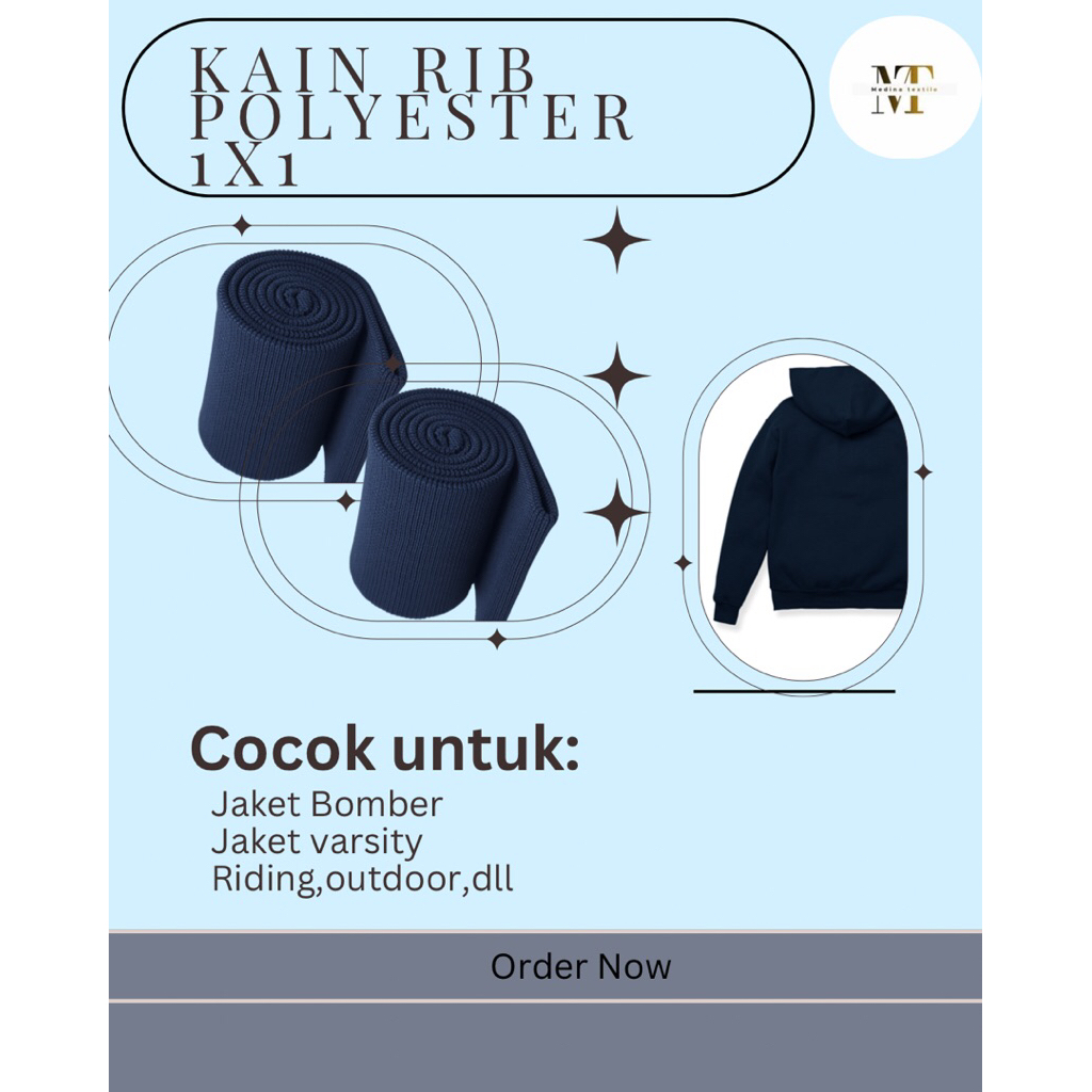 Kain Rib/Bur jaket polyester rajut 1x1 spesial Biru Promo