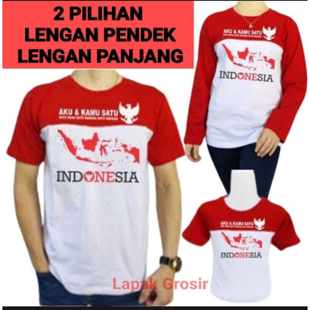 kaos merah putih lengan panjang& pendek