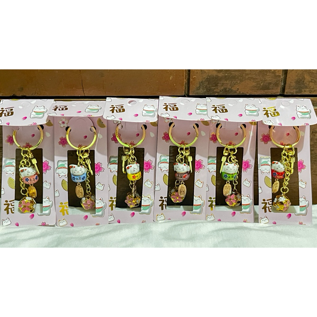 Nova Lumina - Gantungan Kunci Jepang Lucky Cat Kucing Hoki Maneki Neko Gold W Mix Bunga