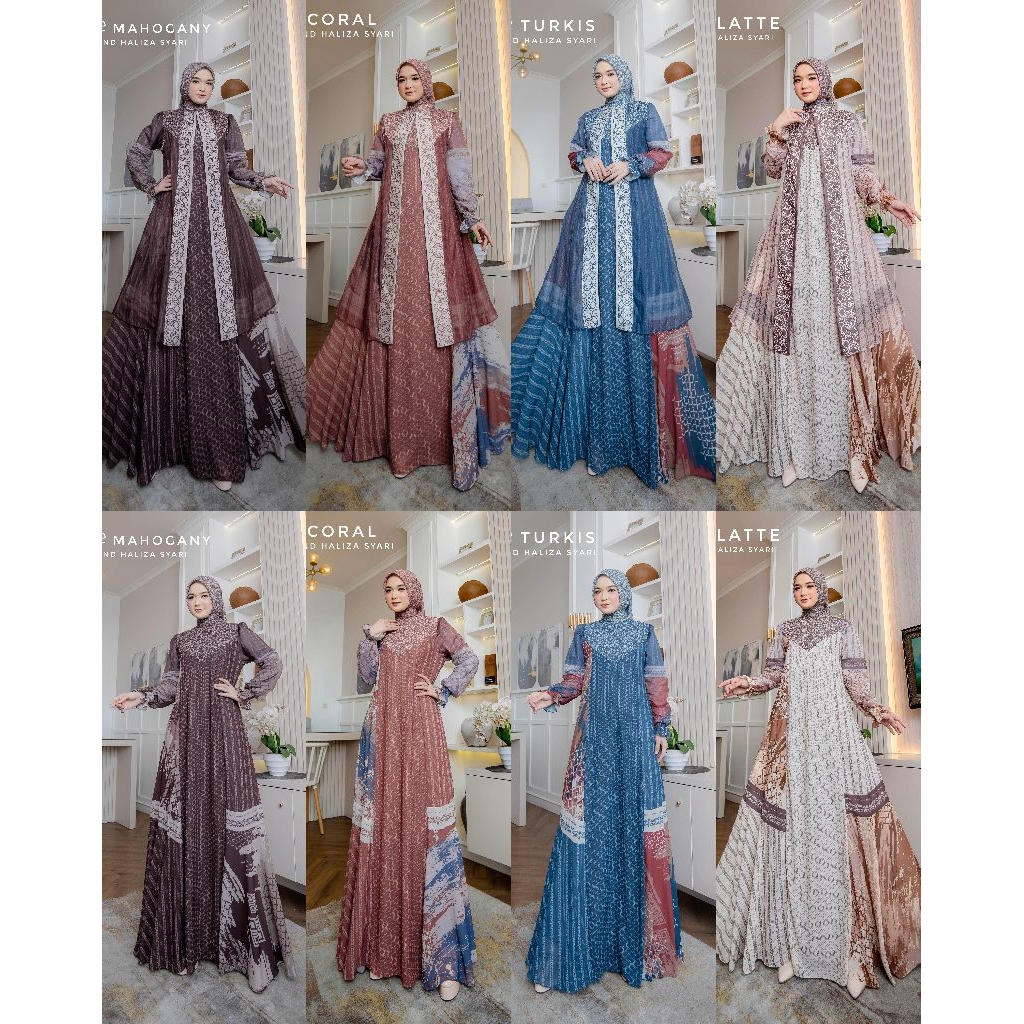 Gamis Syari Branded Original HALIZA Set Scarf Najah series - Dress Muslim Mewah Terbaru 2026 Premium