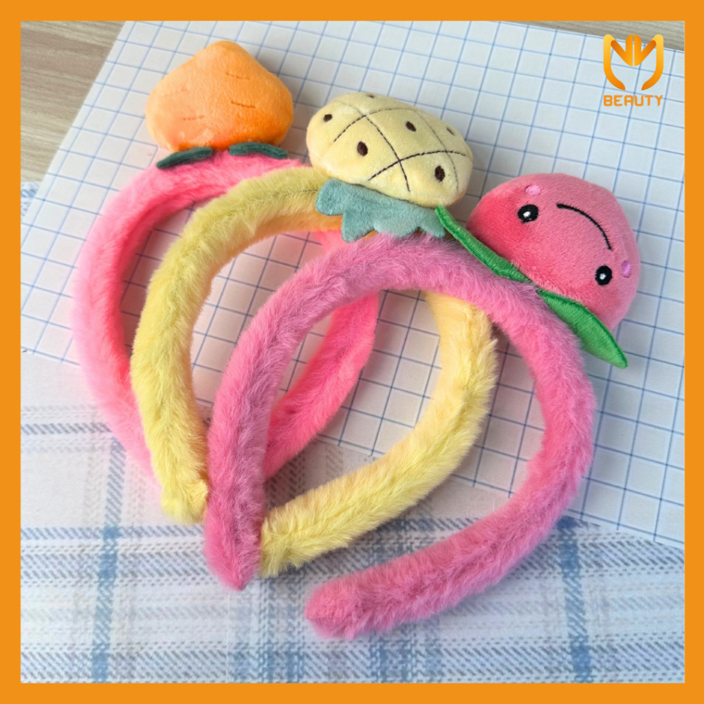 -MMBEAUTYMART- Bando Boneka Buah Bulu Halus Satuan / Headband Karakter Peach Nanas Strawberry / Band
