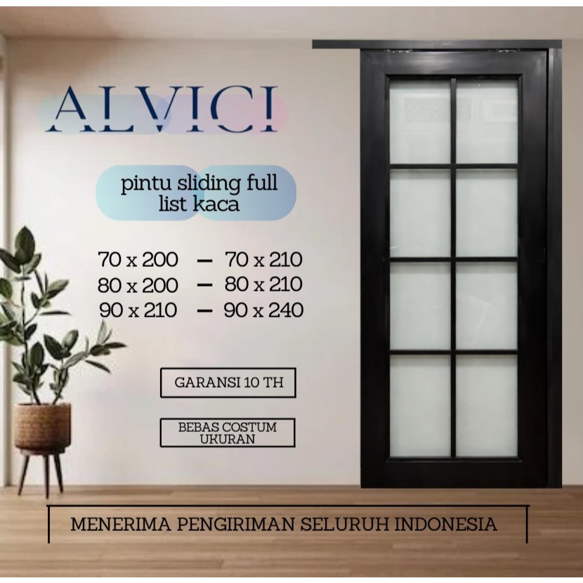 Pintu Geser Sliding Minimalis Modern UPVC Pintu Sliding List Kaca Hitam ALVICI