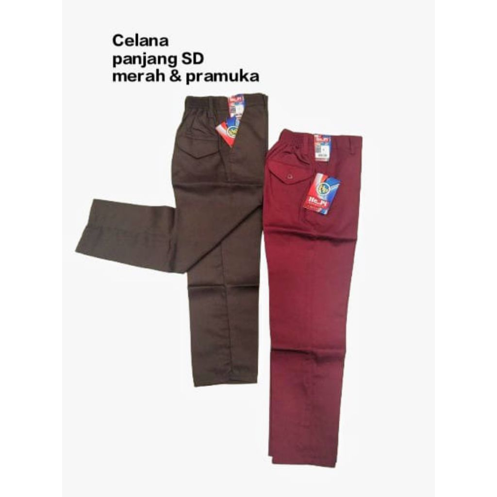 HEPI Celana panjang SD Merah ,pramuka polos dan cargo pinggang karet