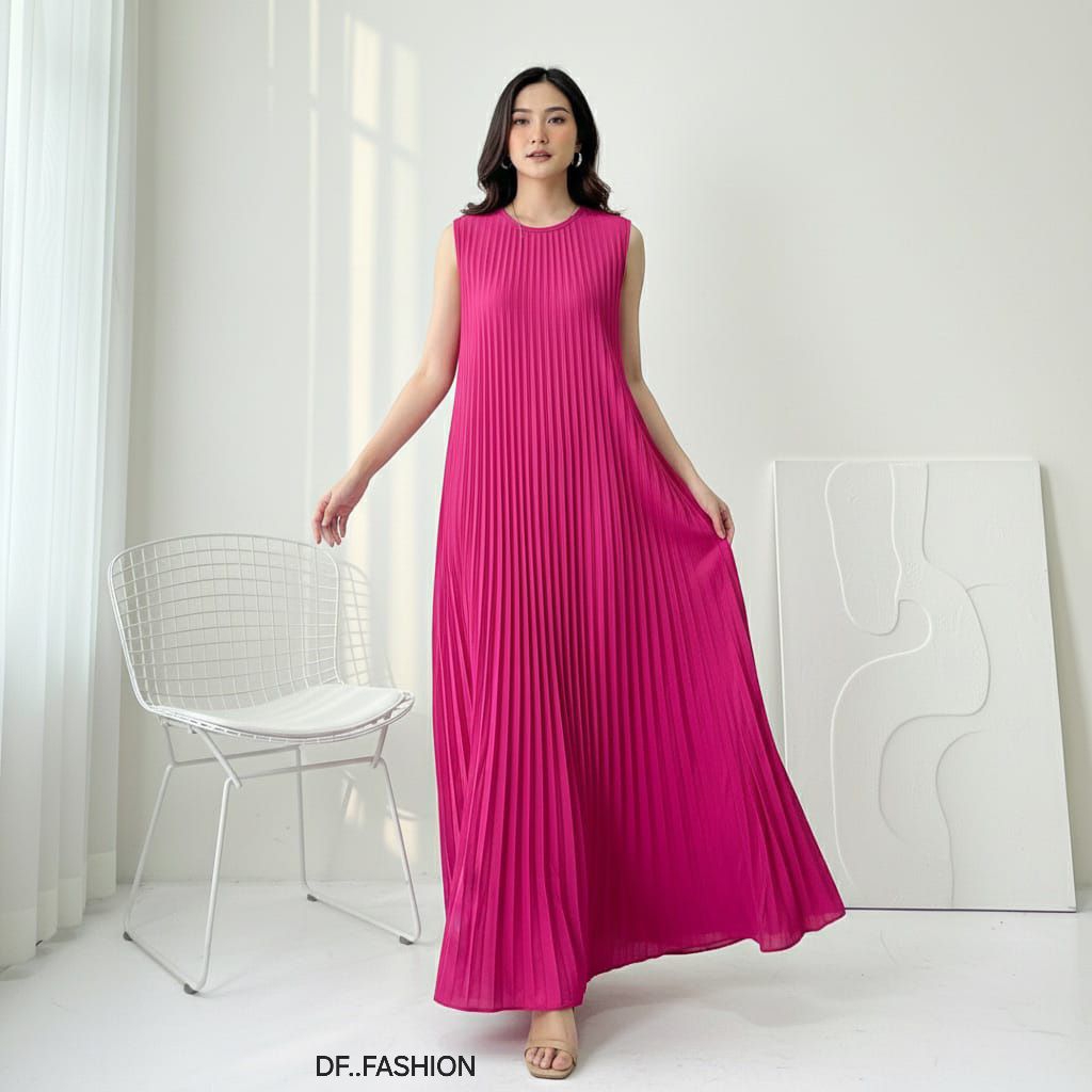 Inner Dress Plisket Premium PANJANG 133 cm | Dress Wanita Tanpa Lengan Allsize Gamis Plisket Wanita 