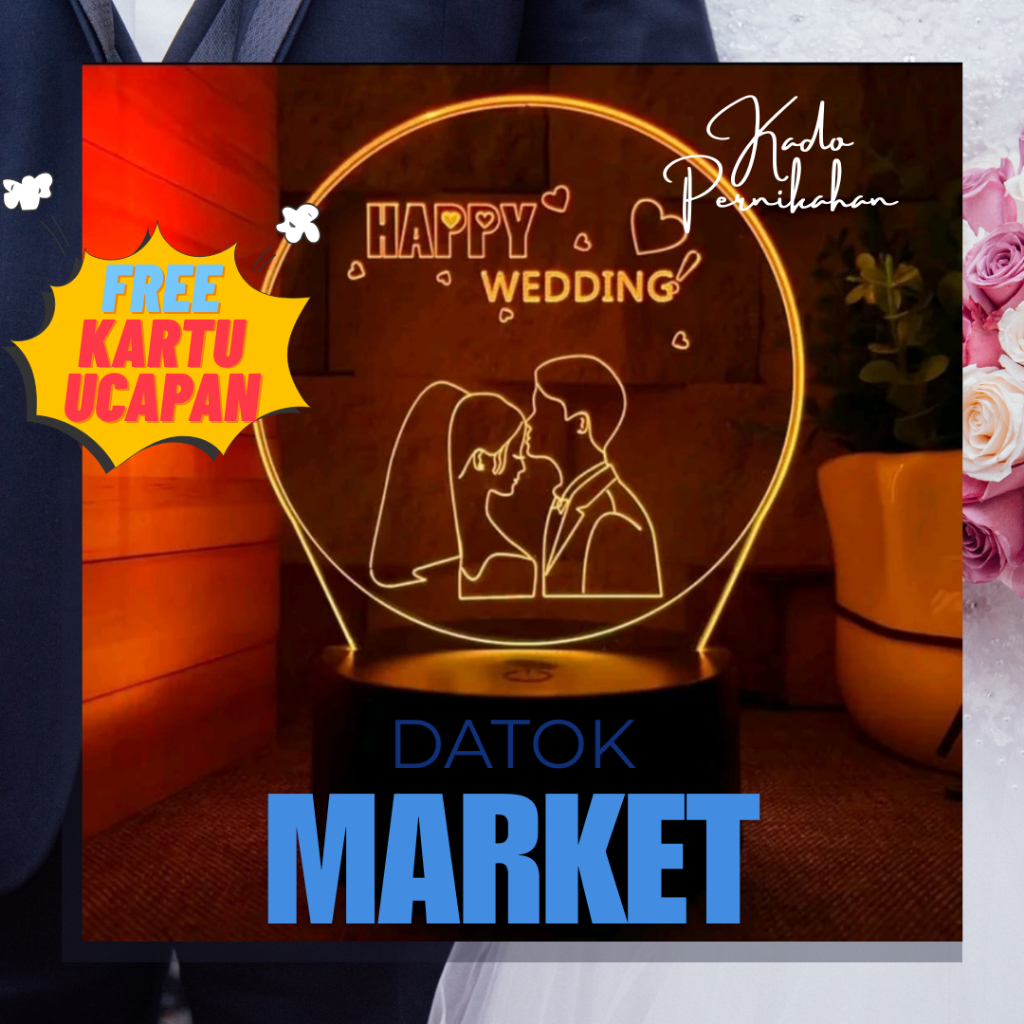 KADO PERIKAHAN HAPPY WEDDING KAWINAN LAMPU HIAS KARTU UCAPAN AKRILIK CUSTOM
