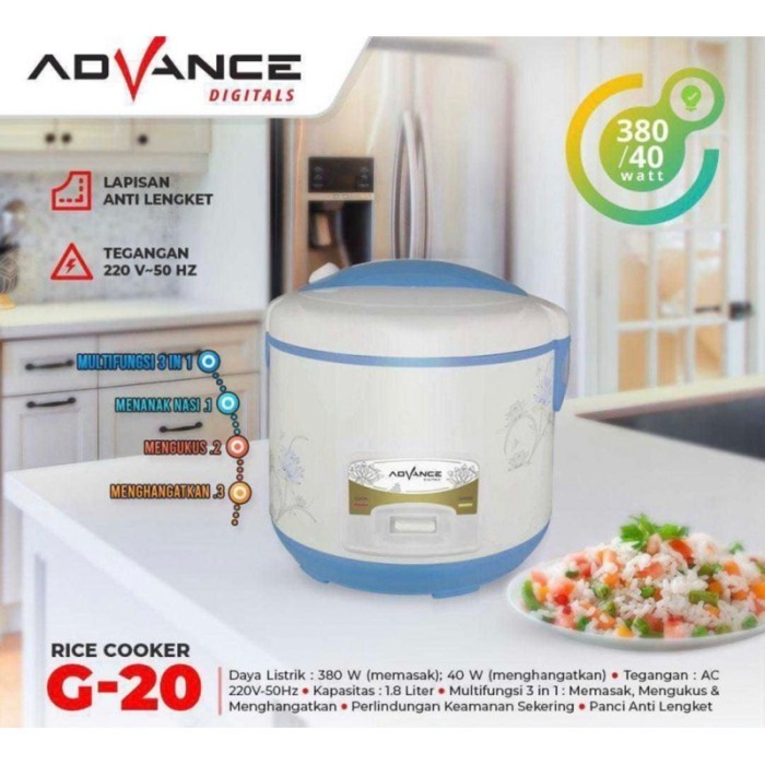 Advance G20 Rice Cooker / Magic Com 1.8 Liter 3 in 1 BONUS Gelas Ukur dan Sendok Nas